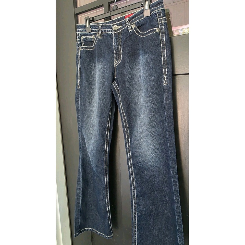 V Cristina Ankle Jeans Womens 10 Dark Blue Jeweled Embellished Heavy Stitch - Picture 2 of 10